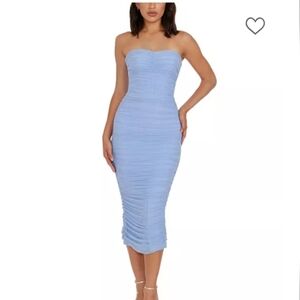 Dress the Population Light Blue Ruched Midi Bodycon Dress